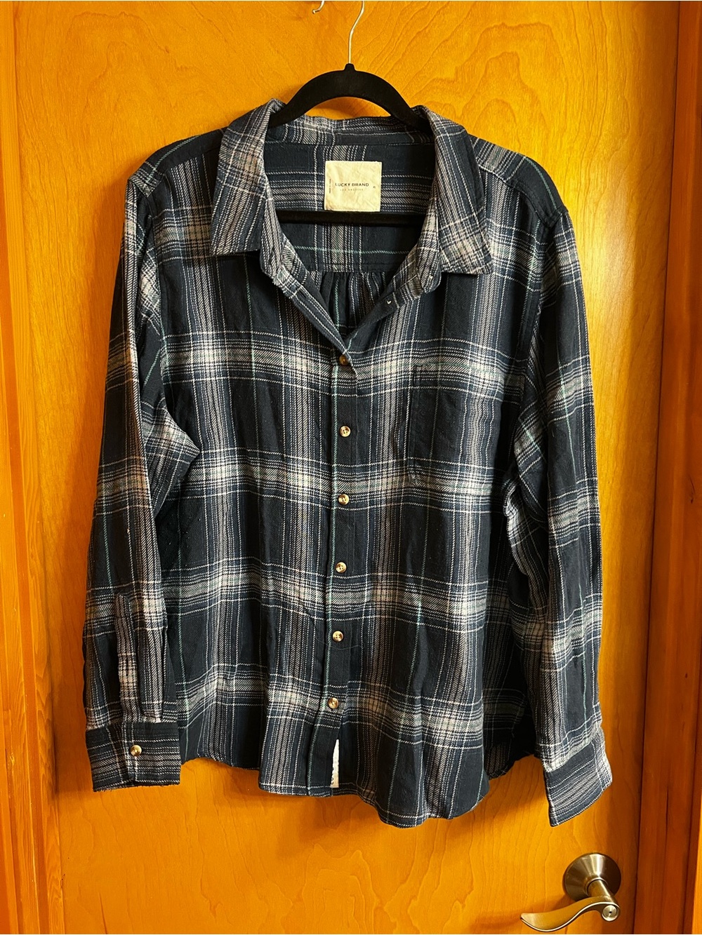 Lucky Brand Women’s Dark Blue Plaid Button-Down Shirt